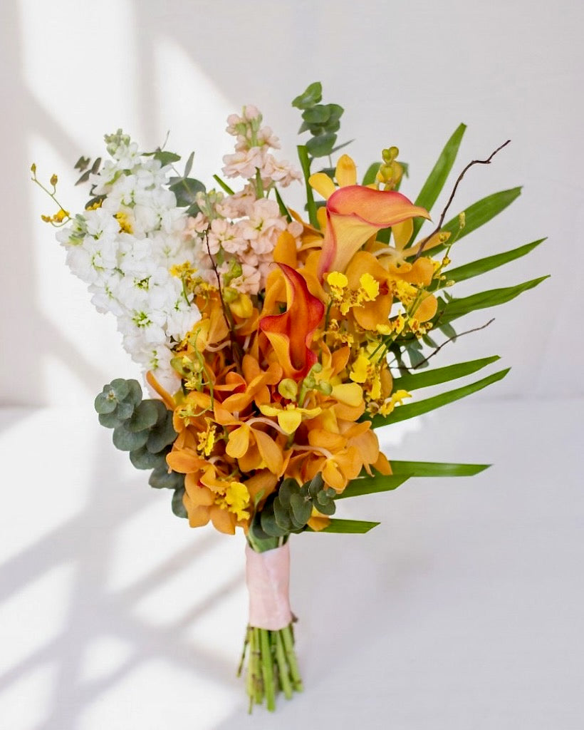 Sunset Mokara Bridal Bouquet — Sunset Mokara Orchid Bridal Bouquet | Free Same-Day Delivery Singapore