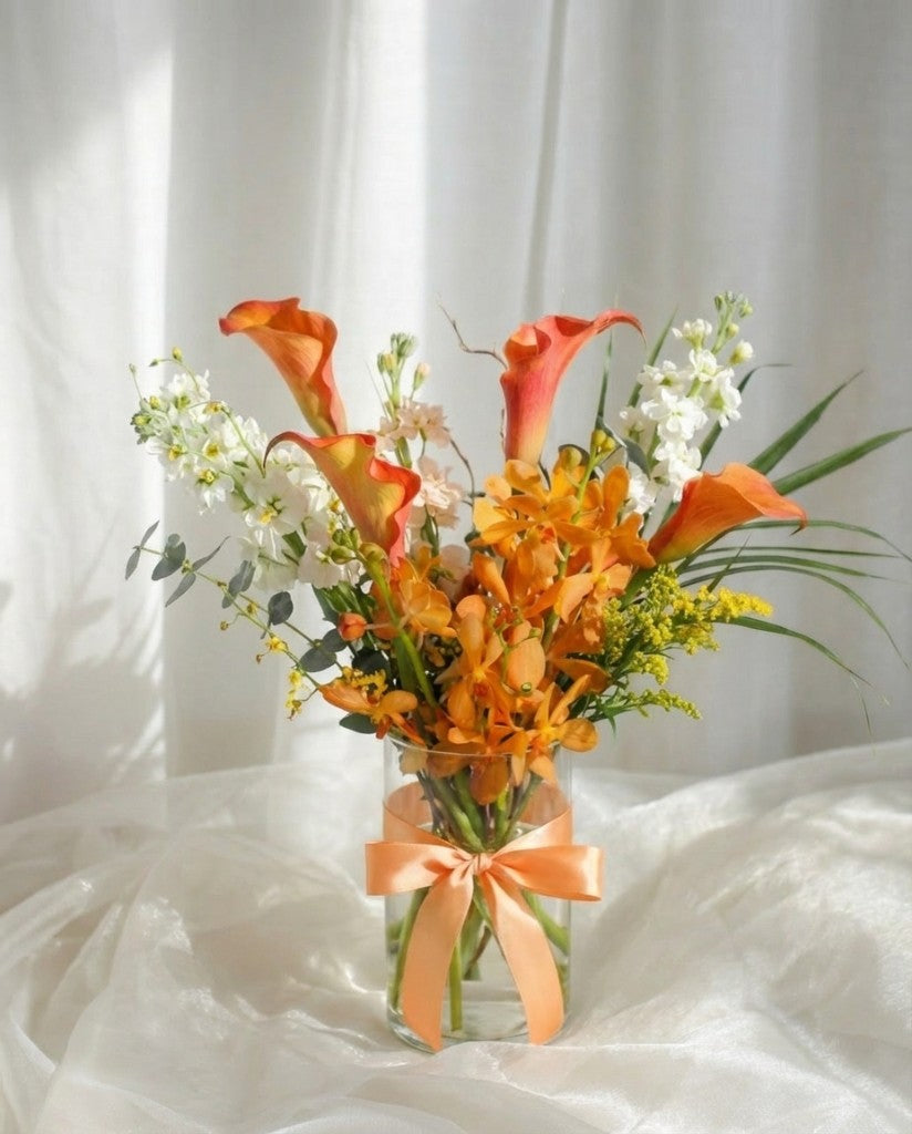 Sunset Mokara Orchid Bouquet — Mokara and Calla Lily | Windflower Florist Singapore