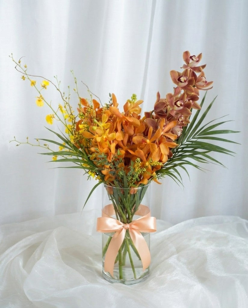 Tropical Medley Vase Arrangement — Mokara and Cymbidium | Windflower Florist Singapore