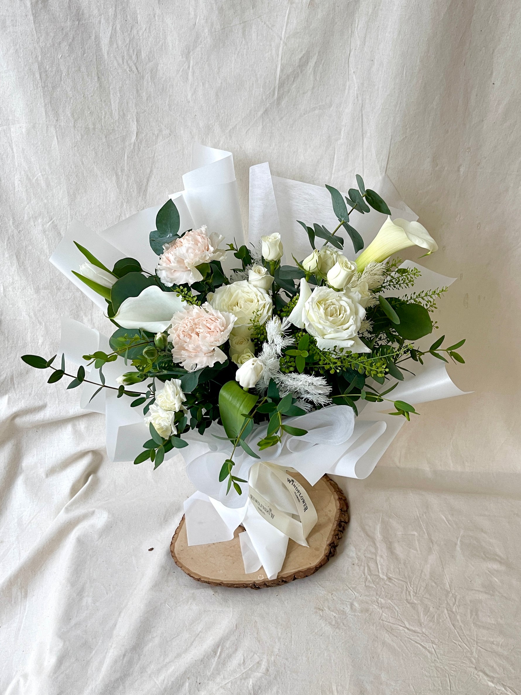 Infinity Love In White Hand Bouquet by Windflower Florist Singapore