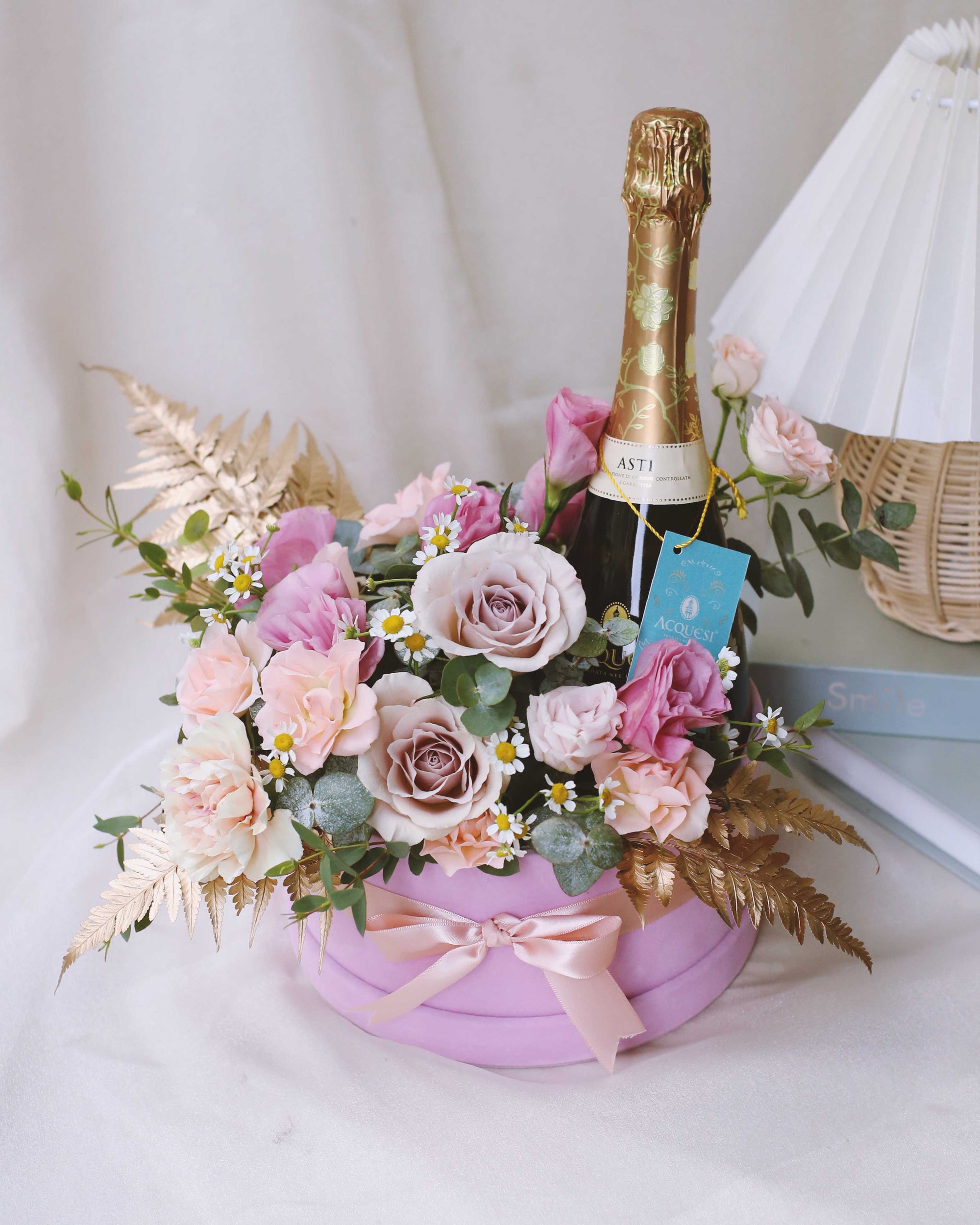 Pastel Blooms With Moscato Flower Box