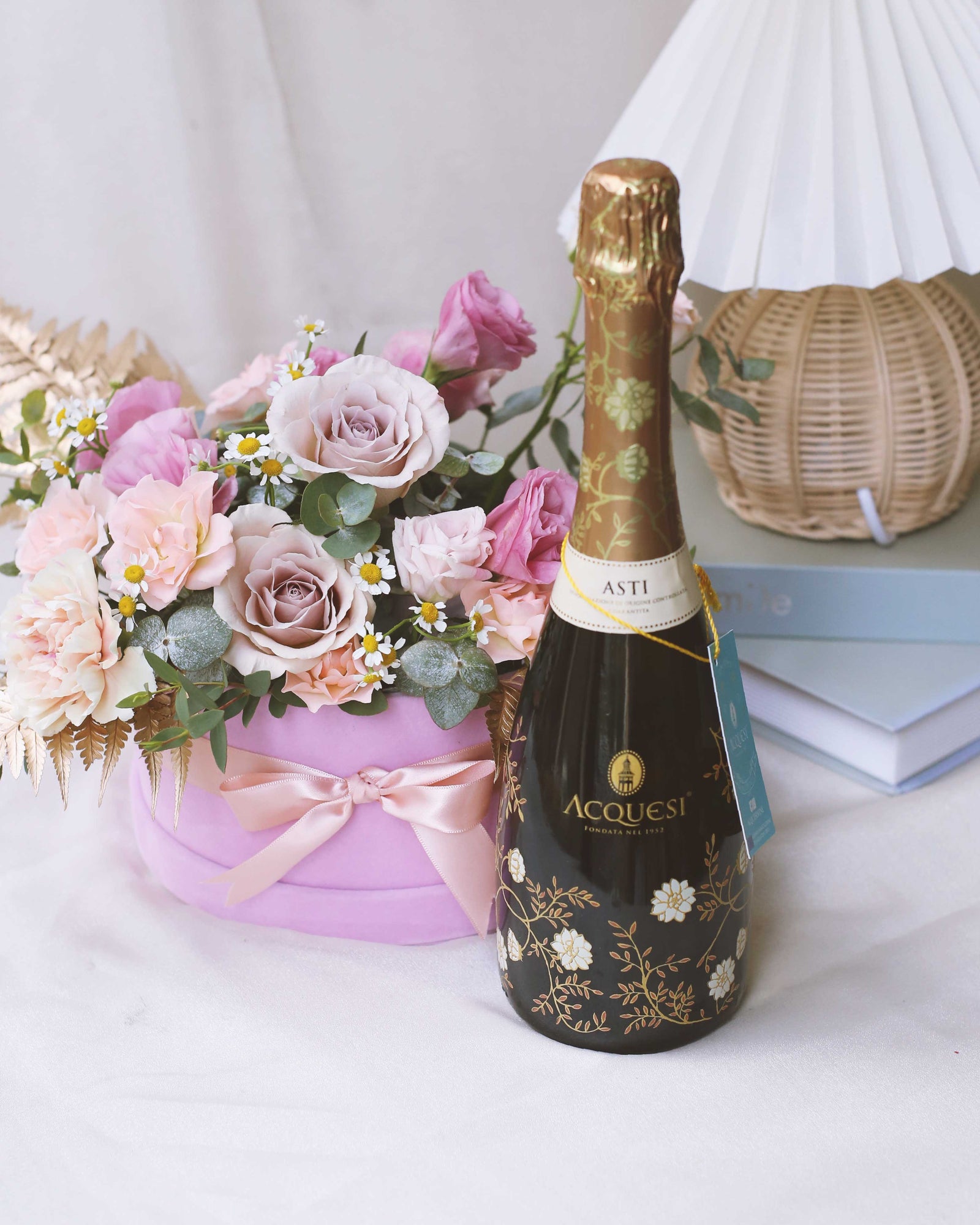 Pastel Blooms With Moscato Flower Box