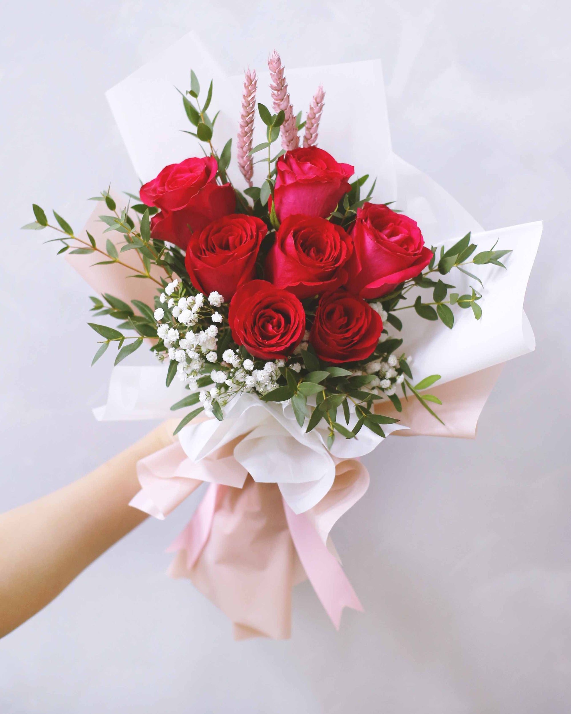 Red Rose Bouquet With Baby Breath