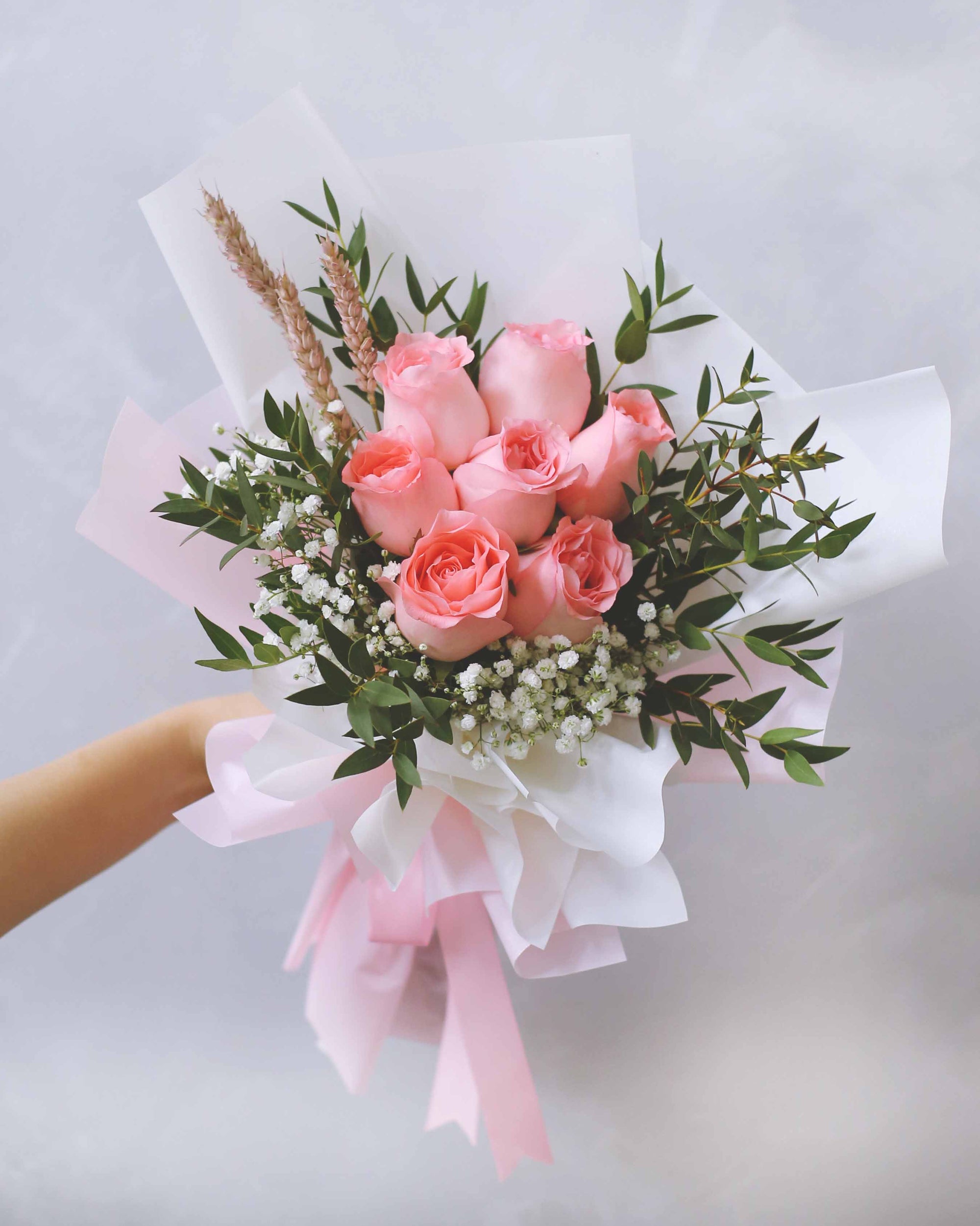 Pink Rose Bouquet With Baby Breath