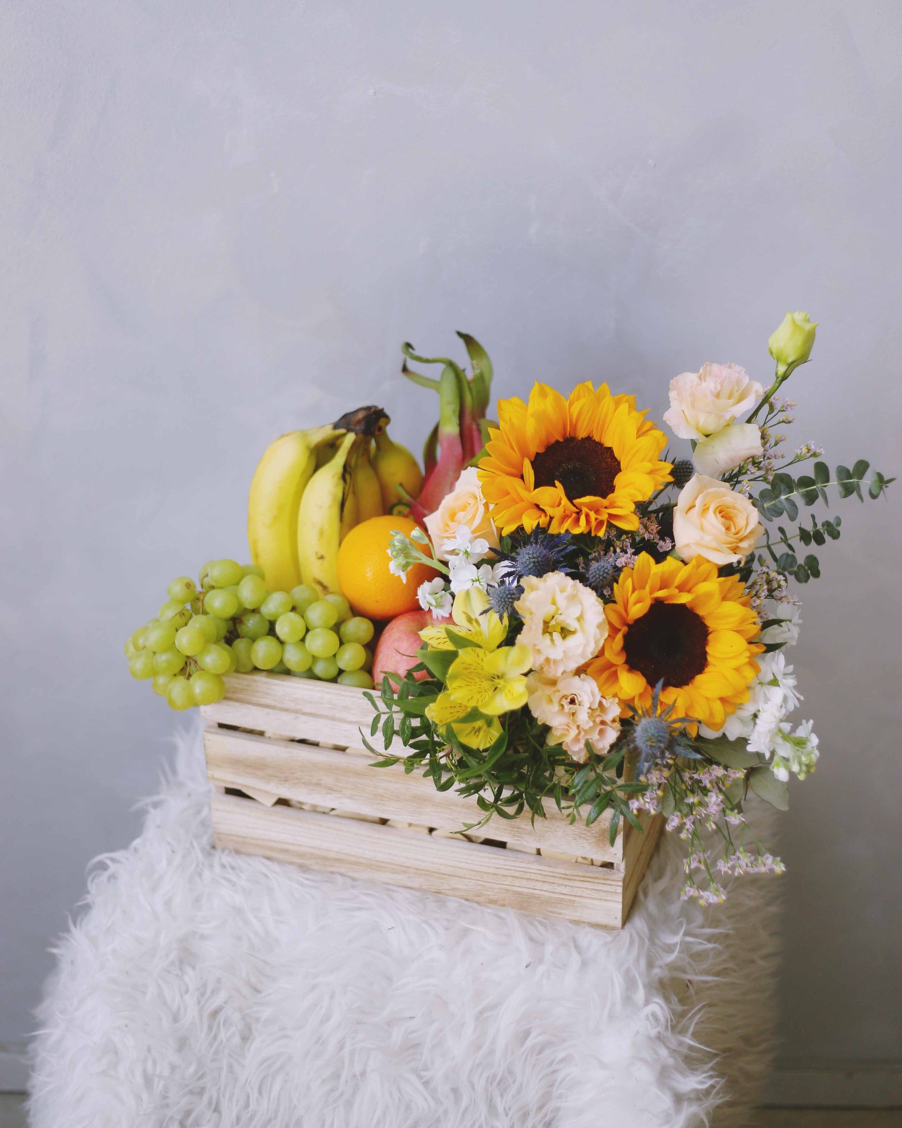 Vitality Crate Sunflowers - Fresh Fruits Gift Hamper | Free Same-Day Flower Delivery Singapore