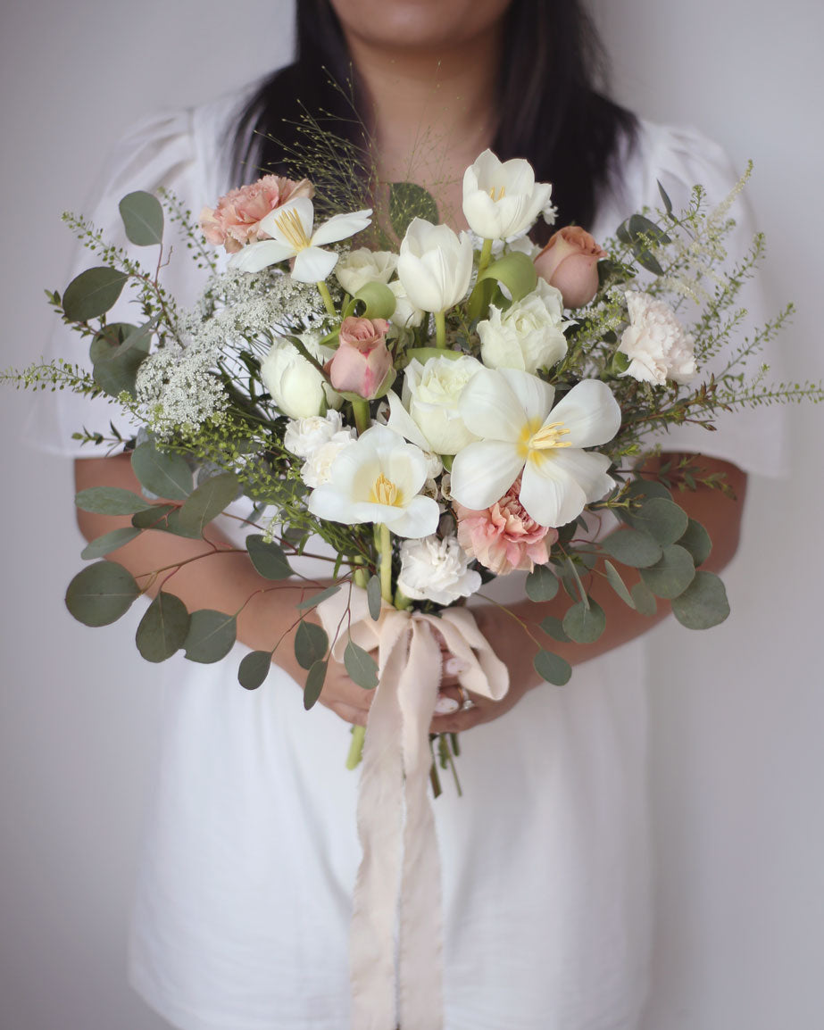 Pearl Quartz Bridal Bouquet - Frontal by Windflower Florist Singapore