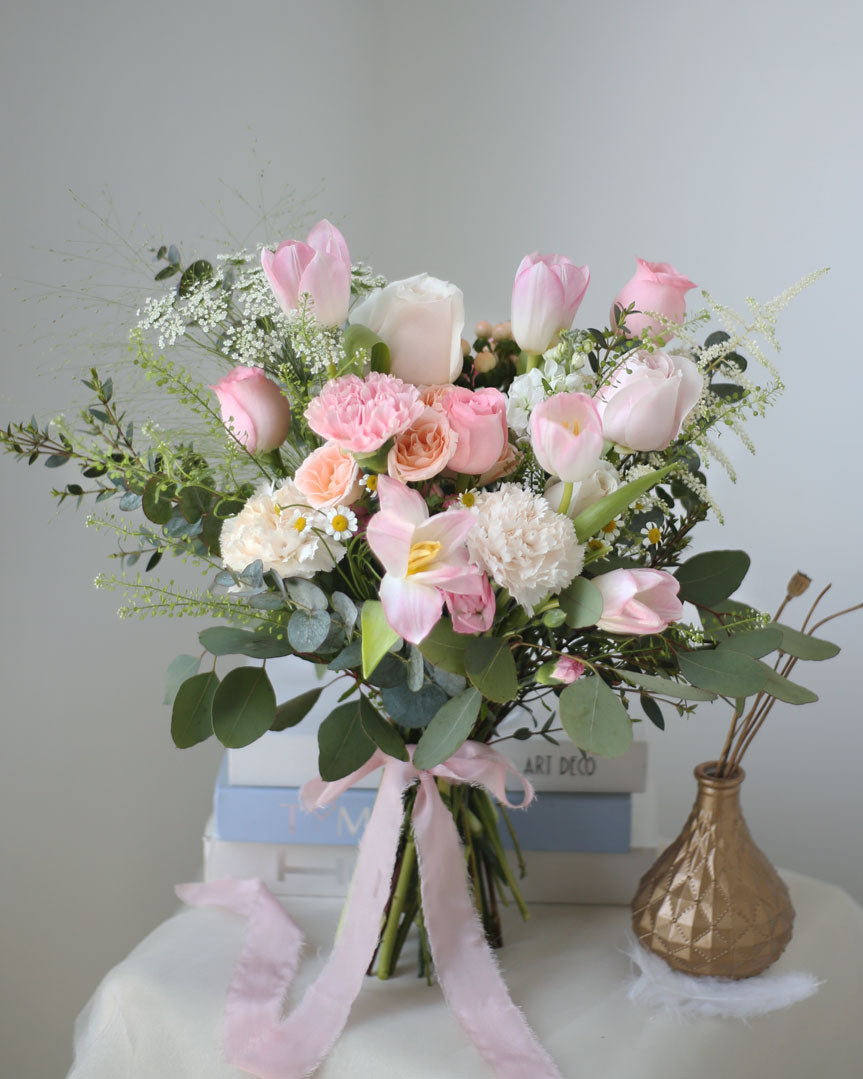 Rose Quartz Bridal Bouquet - Frontal | Free Same-Day Flower Delivery Singapore