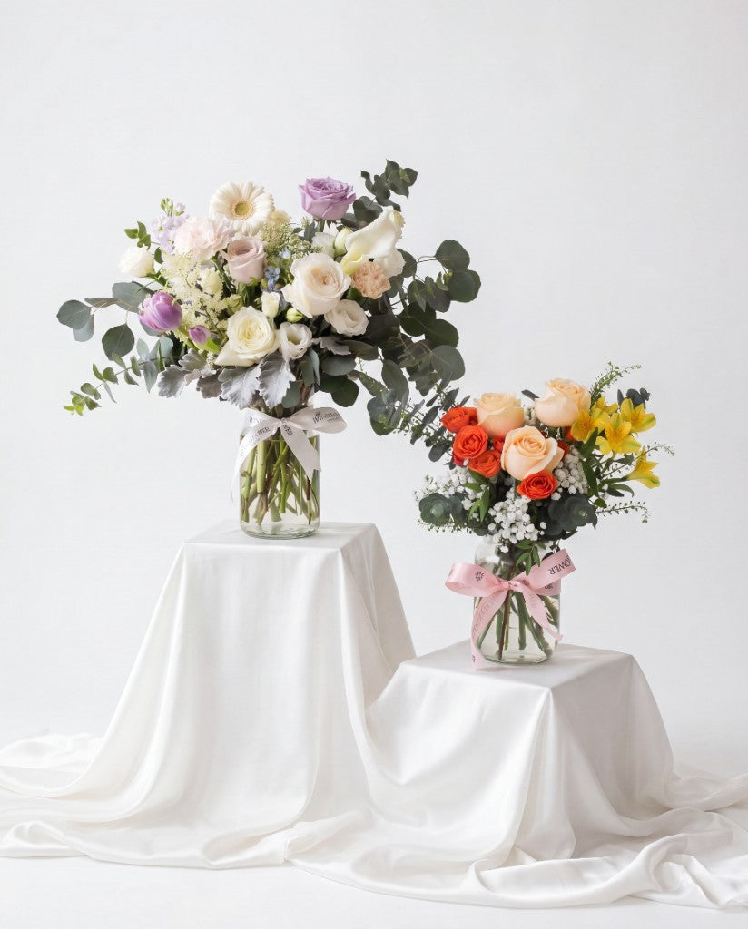Windflower vase arrangements — Neutral Pastels Large and Peachy Hearts